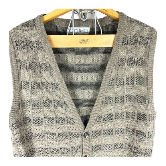 Men’s Ottimo Brown Taupe Striped Preppy Button Down Wool Sweater Vest Large - Picture 2 of 5
